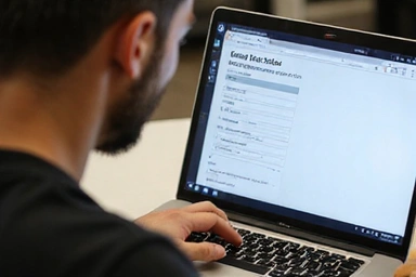 Hombre rellenando un cuestionario digital sobre sus hábitos alimenticios en su portátil