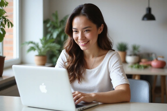 Mujer en su primera consulta nutricional online, sonriendo y lista para empezar