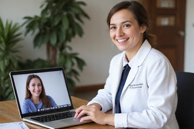 Imagen de una persona en una videollamada con una nutricionista