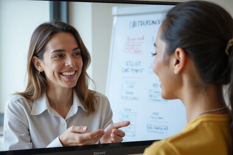 Nutricionista explicando un plan personalizado a un cliente en una reunión online